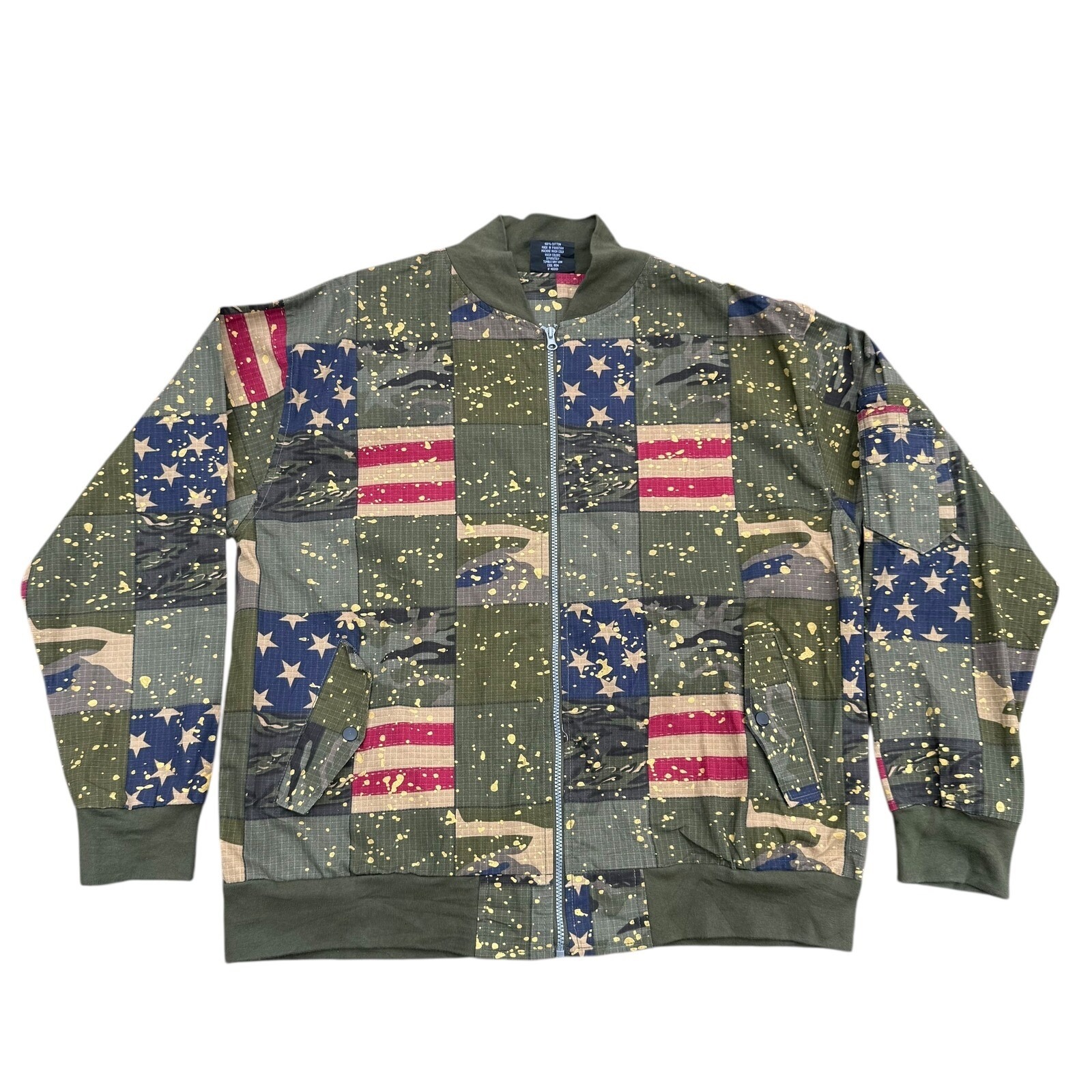 Diamond Stash Mens 2xl Patchwork Camo American Flag Paint Splatter Bomber Jacket